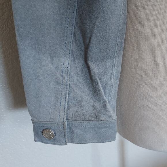 Lili Le Rose Baby Blue Suede Button Jacket Size M - Picture 9 of 13